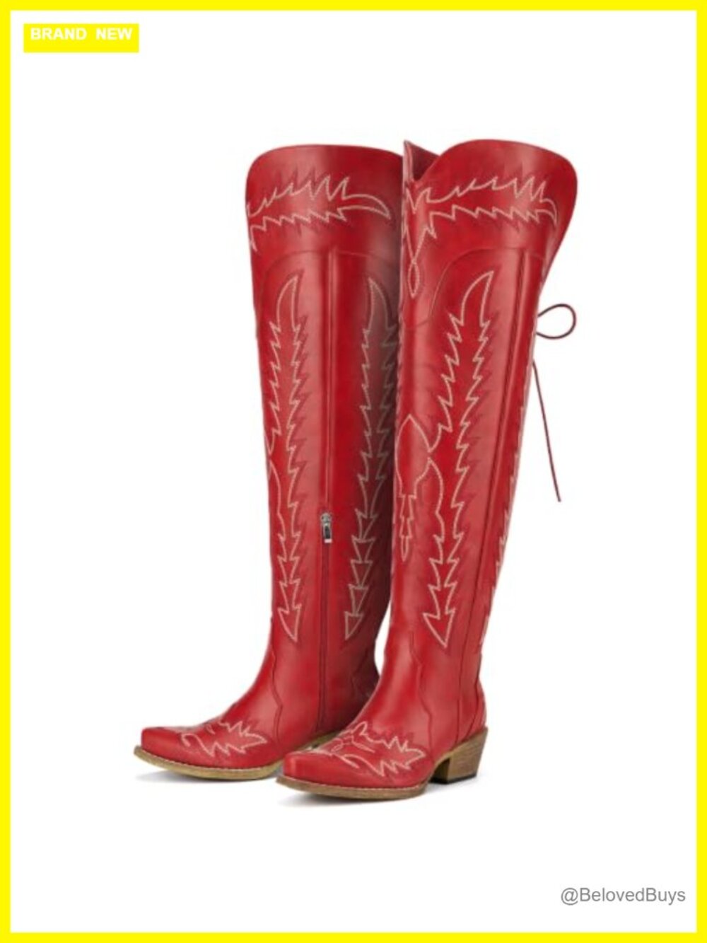 Wide Calf Cowboy Boots Over Knee Lace Up Western Snip Toe Cuban Heel